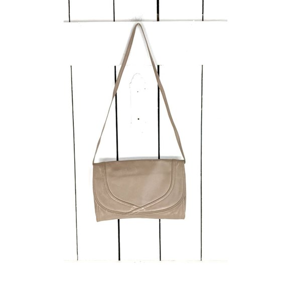 70s vintage tan brown leather clutch shoulder purse bag - Picture 7 of 7